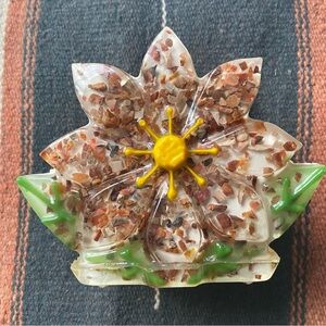 Vintage MCM Handcrafted flower napkin holder with petrified wood. Great shape!